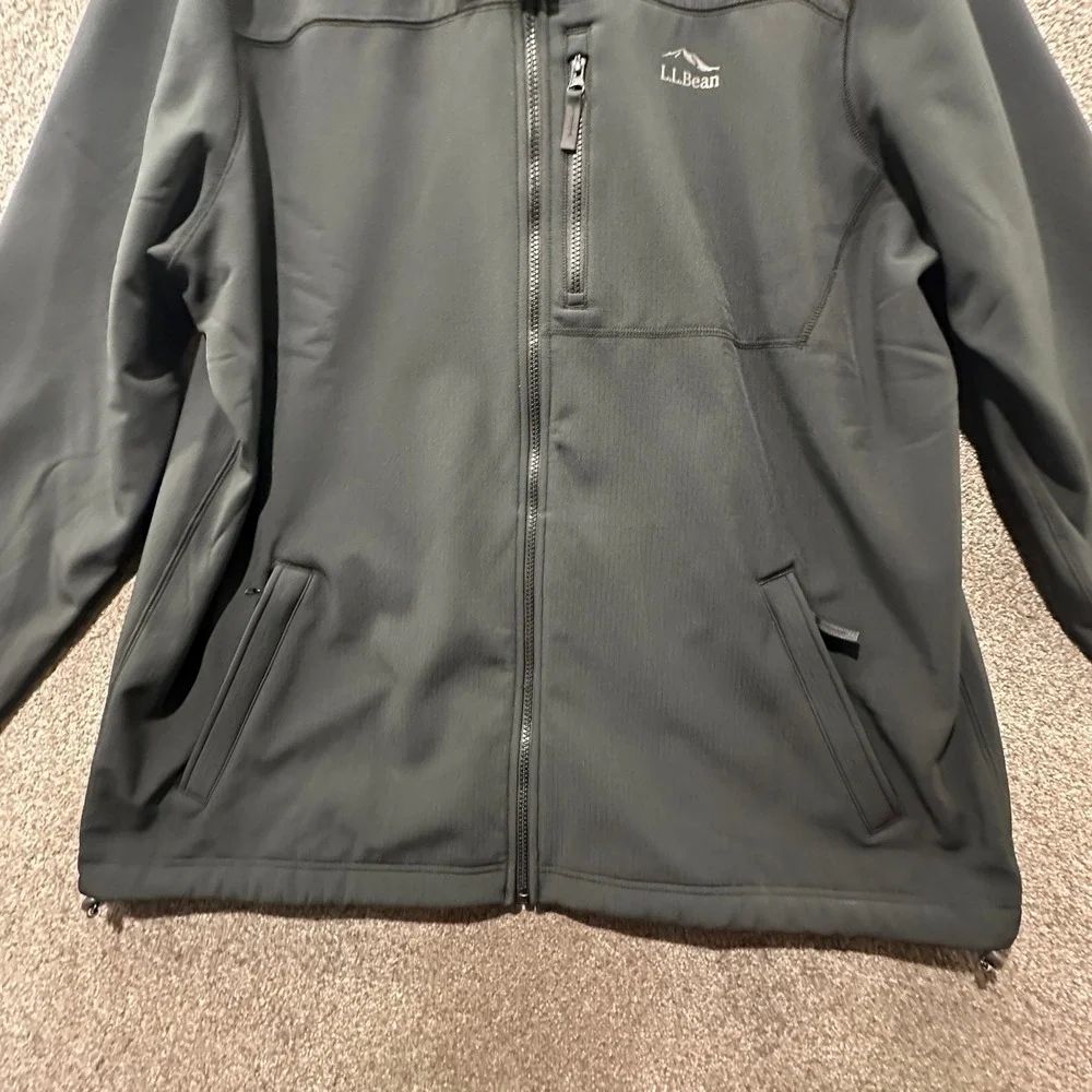 LL Bean Mens Windproof Softshell Jacket Black XXXL 3XL Tall Ripstop Full Zip